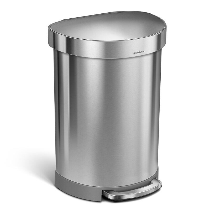 simplehuman 60 Liter Semi-Round Step Brushed Stainless Steel Trash Can 60 Liter Stainless Steel Trash Can